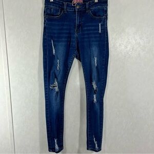 Wax Jean Dark Blue Distressed Skinny Jeans